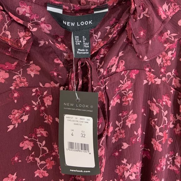 Frill Neck Chiffon Smock Floral Mini Dress - Picture 4 of 8